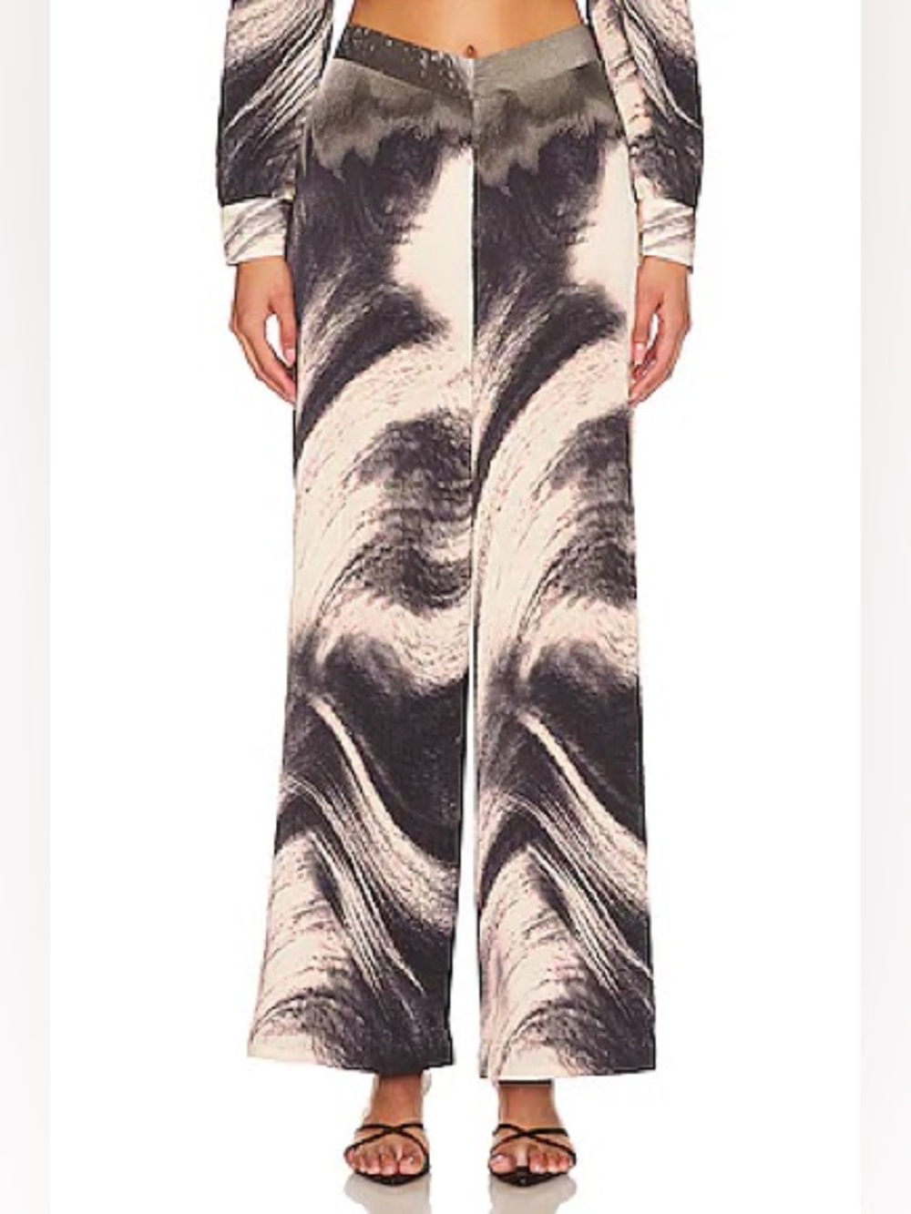 Simkhai Analia Wide Leg Ribbed Pants In Black Print Size Small Crop Stretch